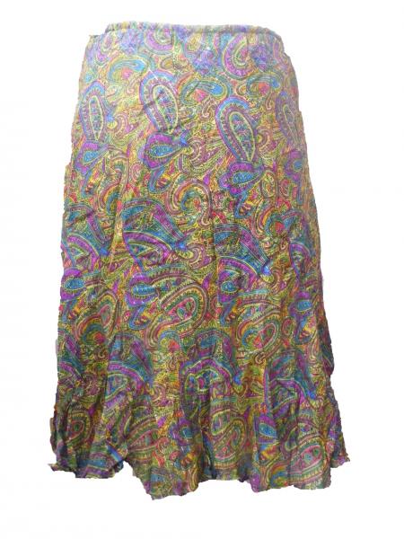 Fair Trade Cotton Jalabi Skirt - Yellow Pink Paisley Print
